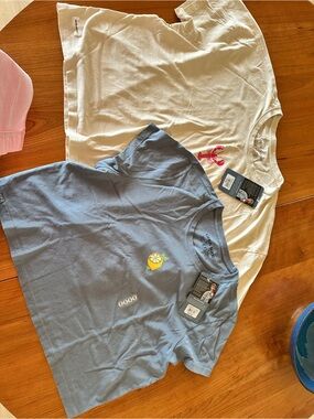 Life Is Good Short Sleeve Tee Set - Blue and Cream NWT xxl cropped